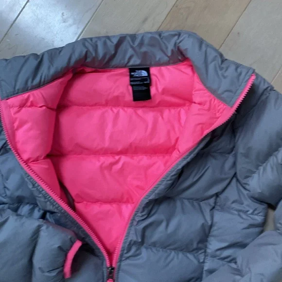 The North Face down girls grey pink lightweight warm jacket